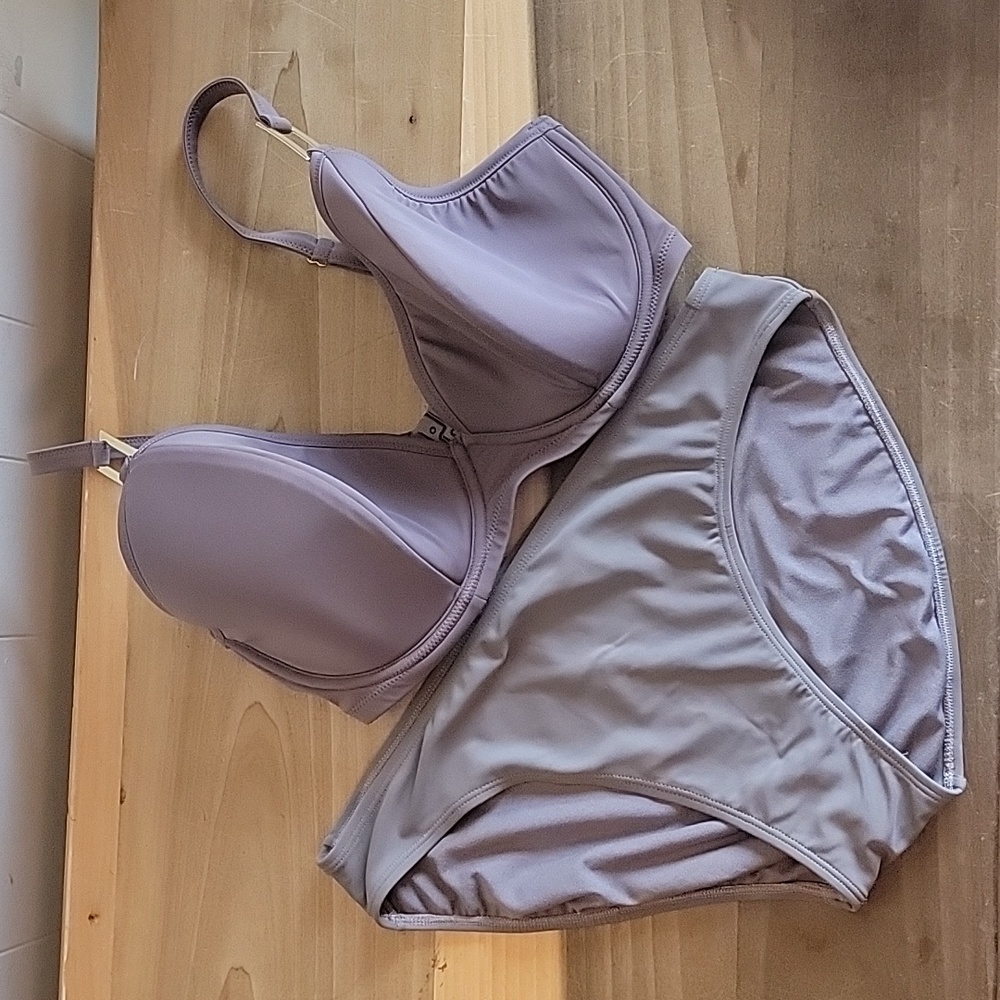 Island Waves Bikini Top and Bottom Mismatch Size 12 Gray Taupe Summer Sw…